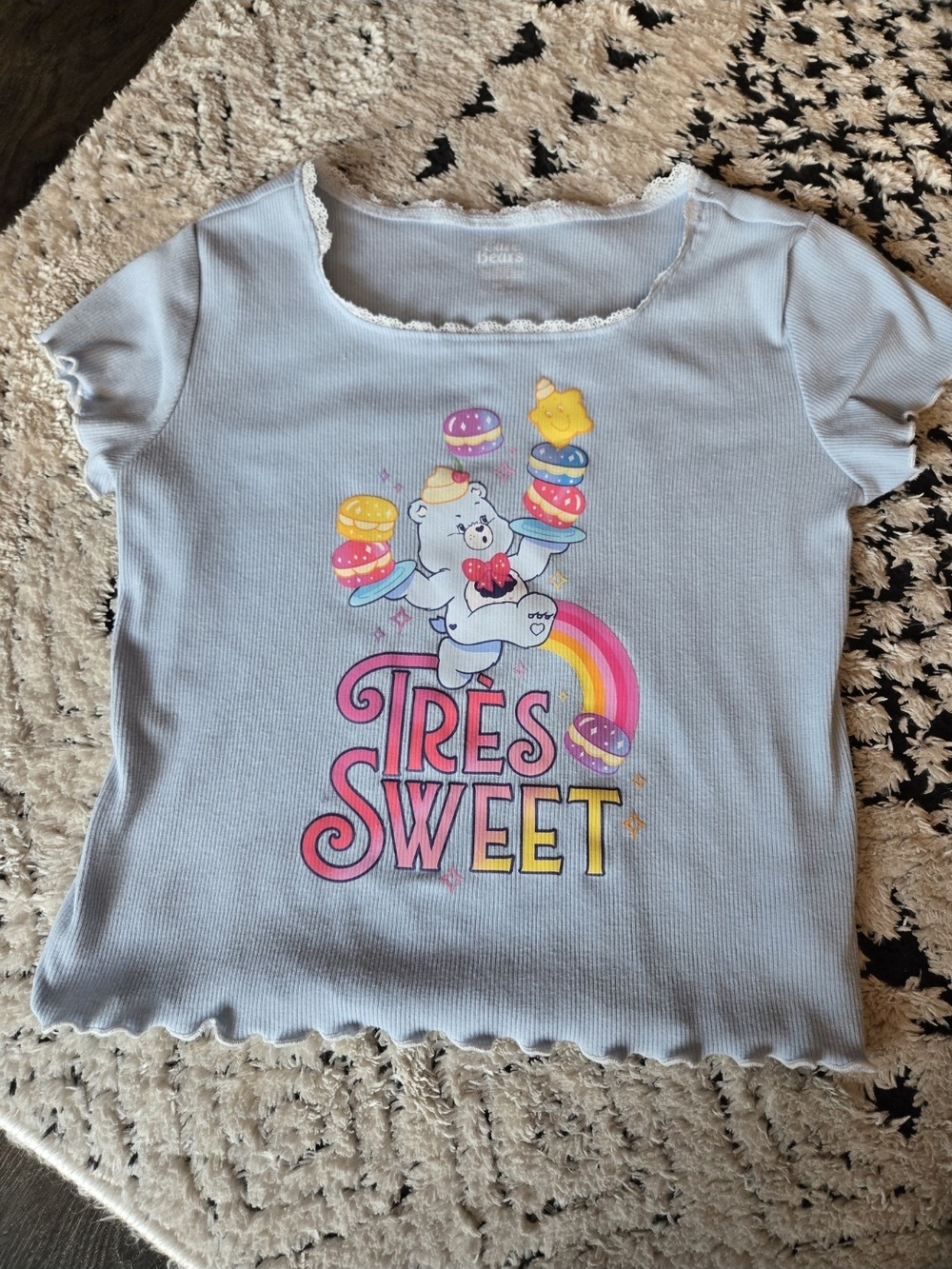 Care Bears Kids 'Tres Sweet' Ribbed Crop Graphic Tee Size 10/12